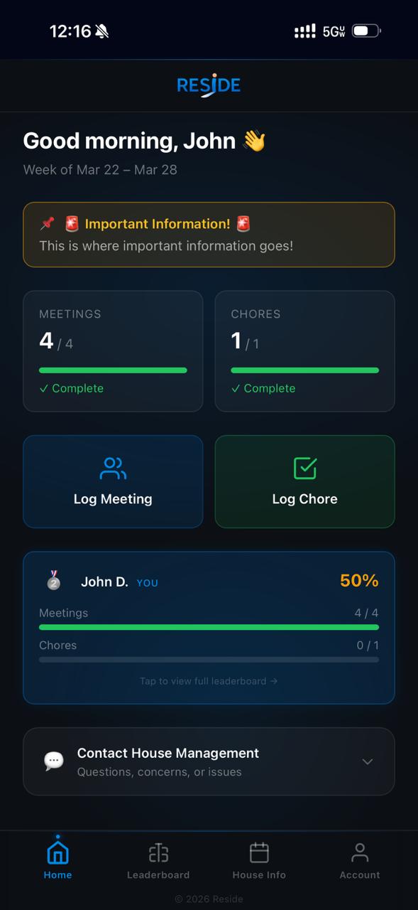 Resident Home screen